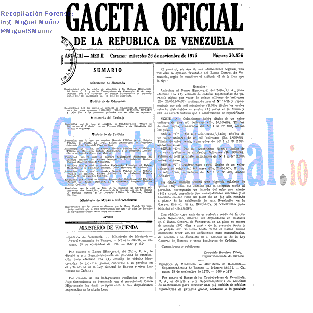 Gaceta Oficial 30856 del 26 Noviembre 1975
