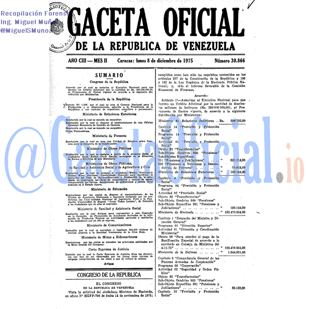 Gaceta Oficial 30866 del 8 Diciembre 1975