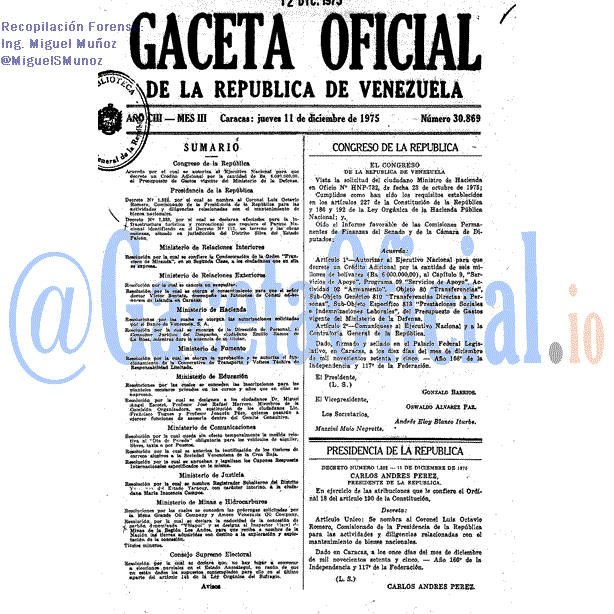 Gaceta Oficial 30869 del 11 Diciembre 1975