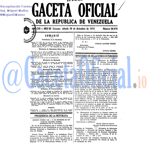Gaceta Oficial 30876 del 20 Diciembre 1975