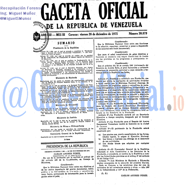 Gaceta Oficial 30879 del 26 Diciembre 1975
