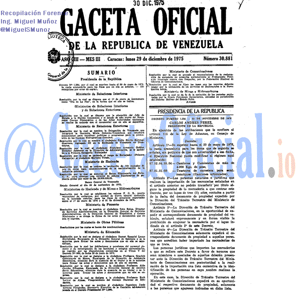 Gaceta Oficial 30881 del 29 Diciembre 1975