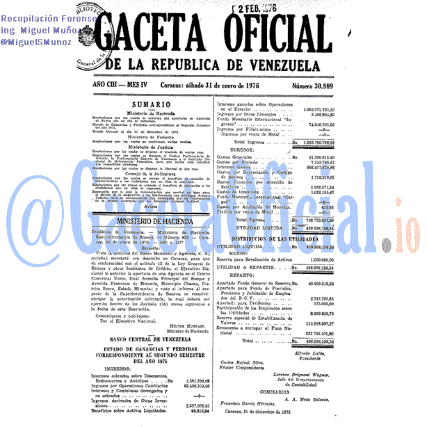 Gaceta Oficial 30909 del 31 Enero 1976