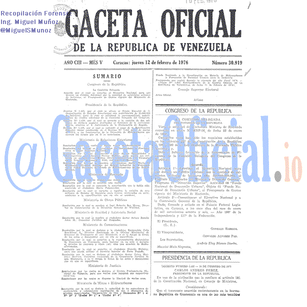 Gaceta Oficial 30919 del 12 Febrero 1976