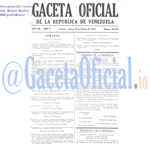 Gaceta Oficial 30925 del 19 Febrero 1976