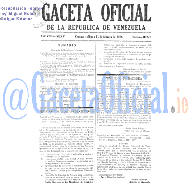 Gaceta Oficial 30927 del 21 Febrero 1976