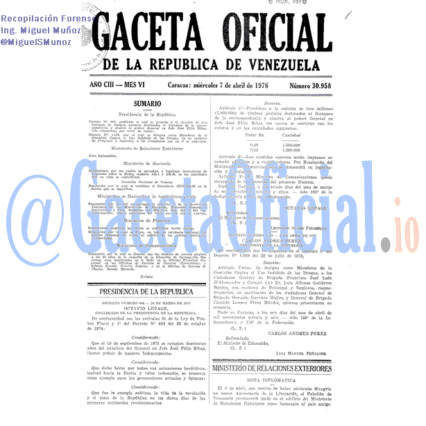 Gaceta Oficial 30958 del 7 Abril 1976