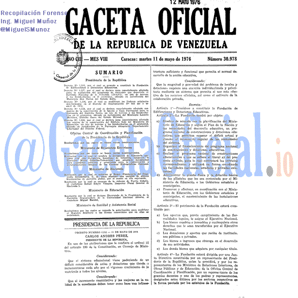 Gaceta Oficial 30978 del 11 Mayo 1976
