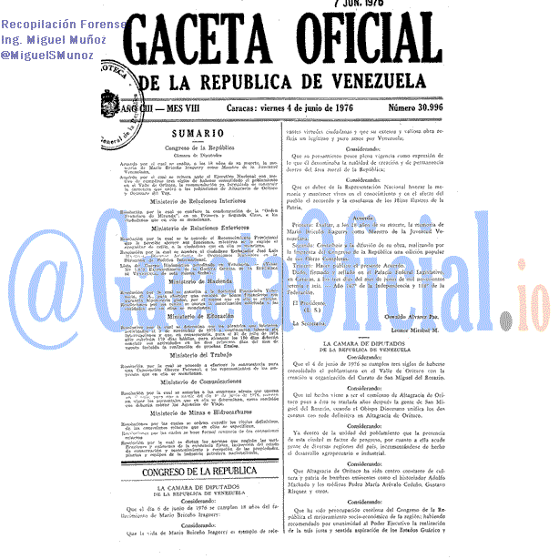 Gaceta Oficial 30996 del 4 Junio 1976