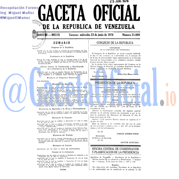 Gaceta Oficial 31009 del 23 Junio 1976