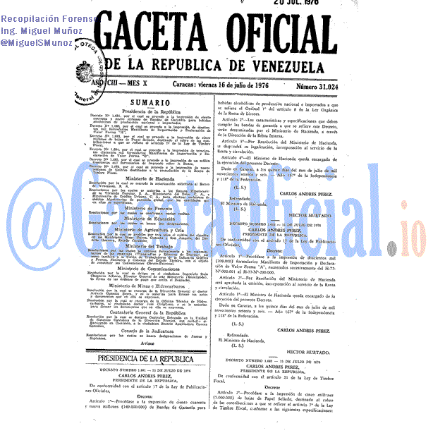 Gaceta Oficial 31024 del 16 Julio 1976