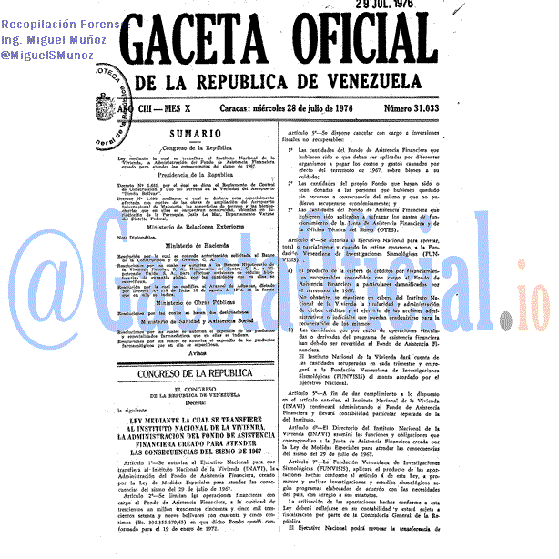 Gaceta Oficial 31033 del 28 Julio 1976