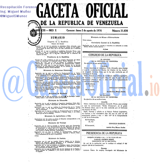 Gaceta Oficial 31036 del 2 Agosto 1976