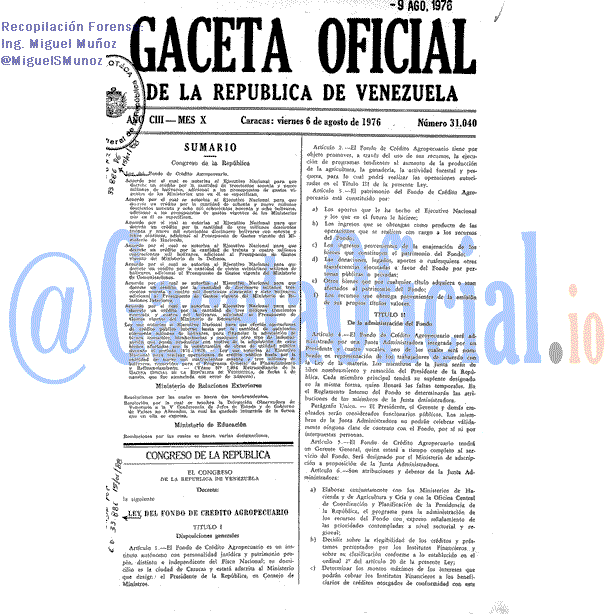 Gaceta Oficial 31040 del 6 Agosto 1976
