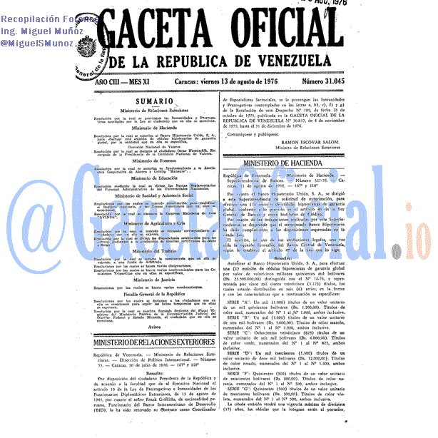 Gaceta Oficial 31045 del 13 Agosto 1976