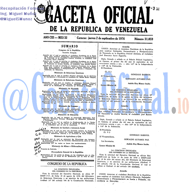 Gaceta Oficial 31059 del 2 Septiembre 1976