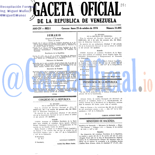 Gaceta Oficial 31095 del 25 Octubre 1976