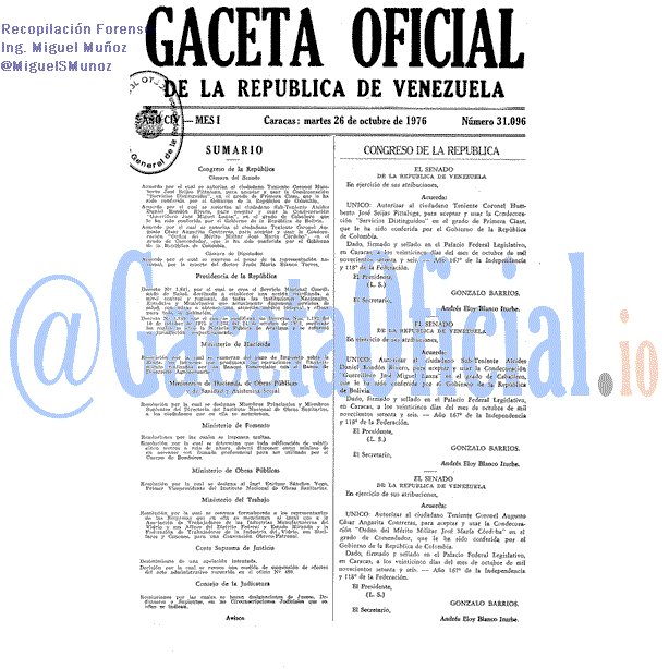 Gaceta Oficial 31096 del 26 Octubre 1976