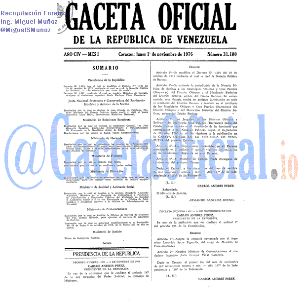 Gaceta Oficial 31100 del 1 Noviembre 1976