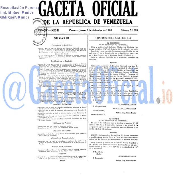 Gaceta Oficial 31128 del 9 Diciembre 1976