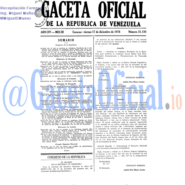 Gaceta Oficial 31134 del 17 Diciembre 1976