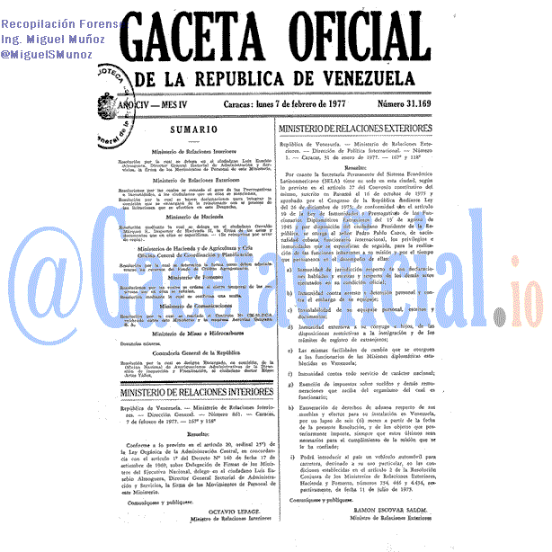 Gaceta Oficial 31169 del 7 Febrero 1977