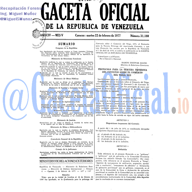 Gaceta Oficial 31180 del 22 Febrero 1977