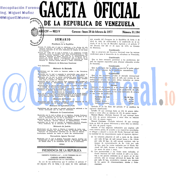 Gaceta Oficial 31184 del 28 Febrero 1977