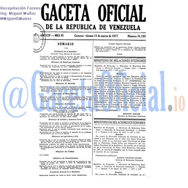 Gaceta Oficial 31193 del 11 Marzo 1977