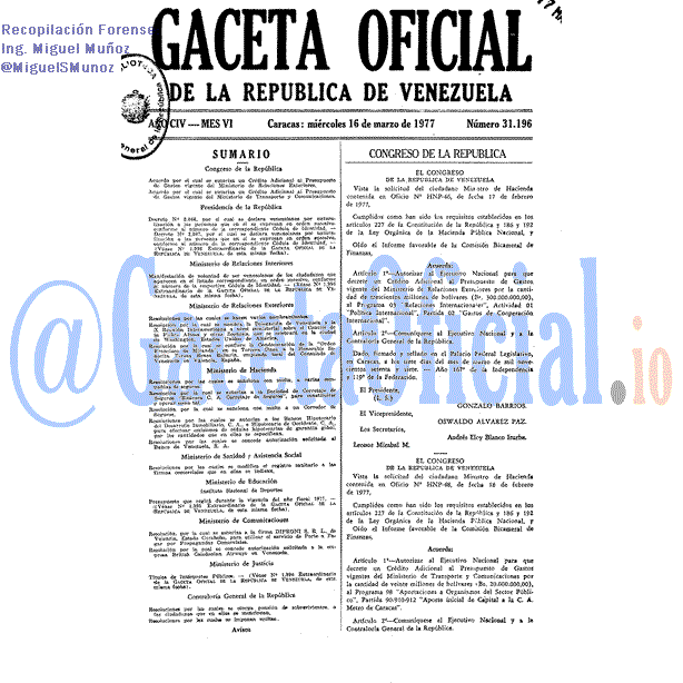 Gaceta Oficial 31196 del 16 Marzo 1977