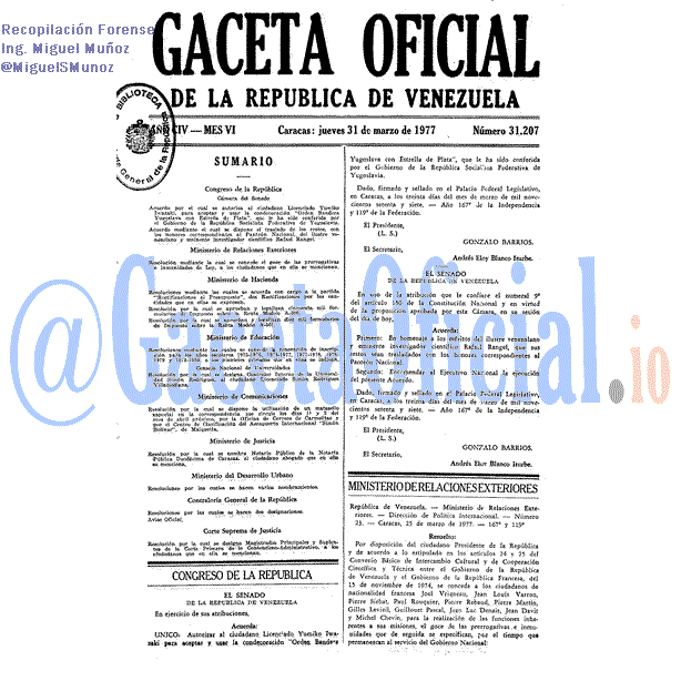 Gaceta Oficial 31207 del 31 Marzo 1977
