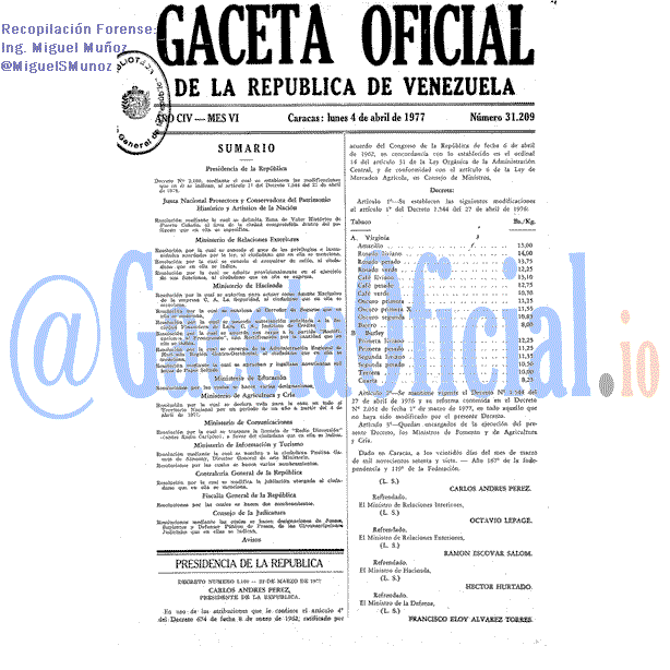 Gaceta Oficial 31209 del 4 Abril 1977