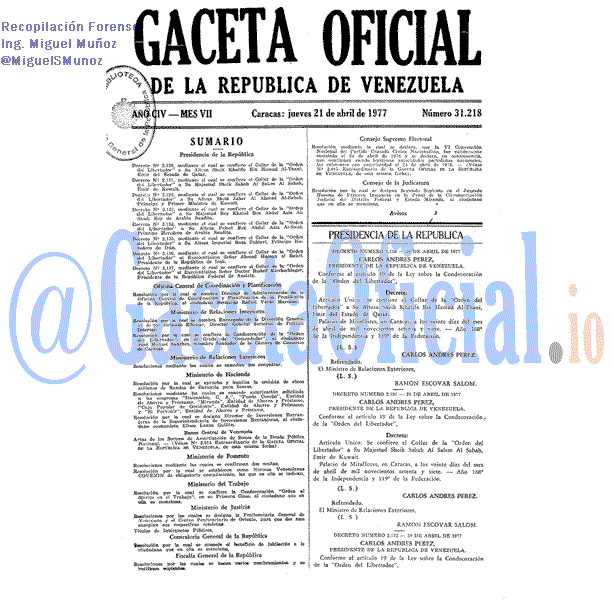 Gaceta Oficial 31218 del 21 Abril 1977