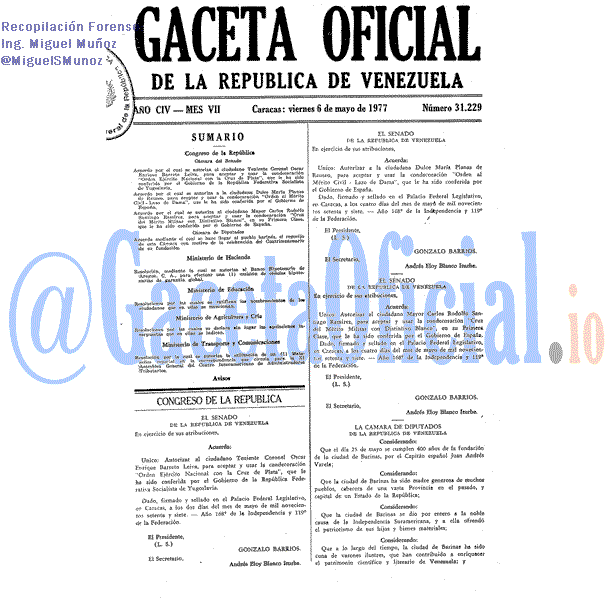 Gaceta Oficial 31229 del 6 Mayo 1977