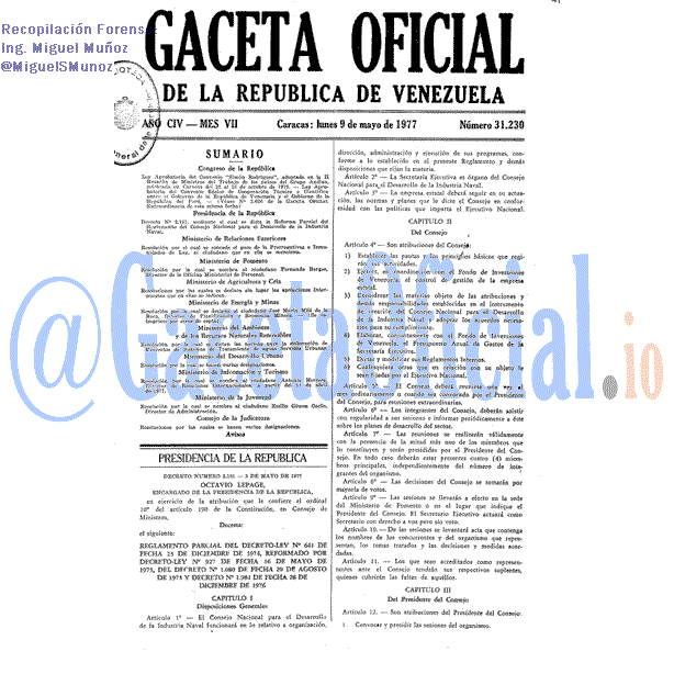 Gaceta Oficial 31230 del 9 Mayo 1977