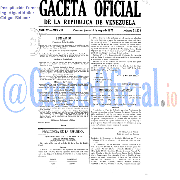 Gaceta Oficial 31238 del 19 Mayo 1977