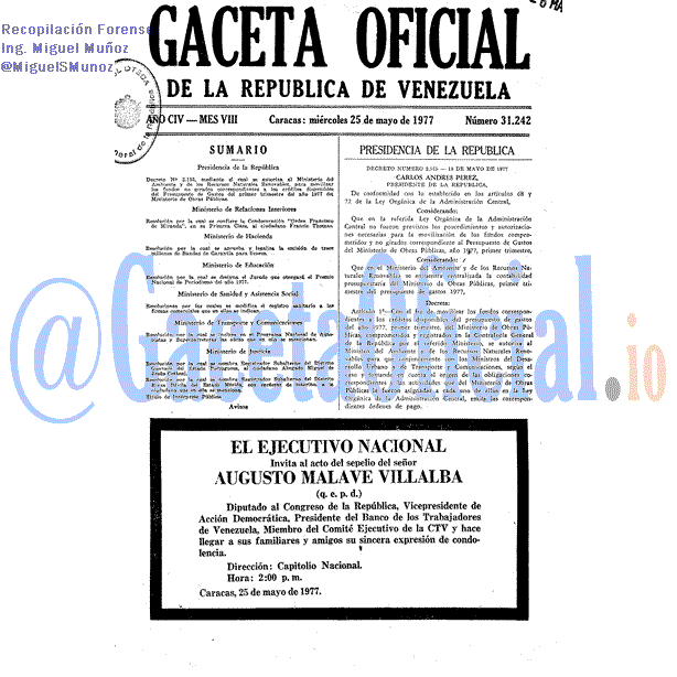Gaceta Oficial 31242 del 25 Mayo 1977