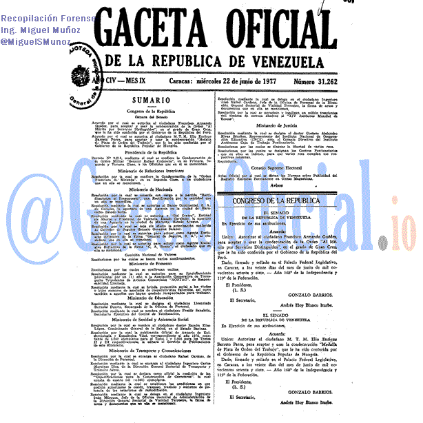 Gaceta Oficial 31262 del 22 Junio 1977