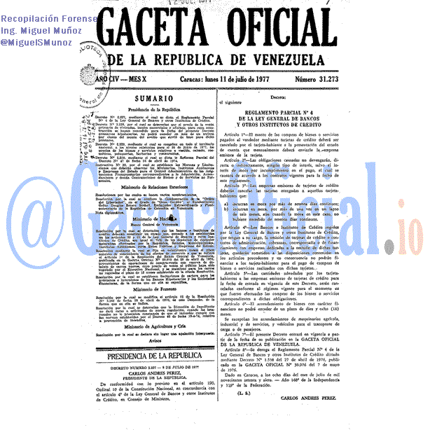 Gaceta Oficial 31273 del 11 Julio 1977