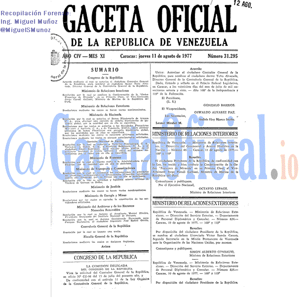 Gaceta Oficial 31295 del 11 Agosto 1977