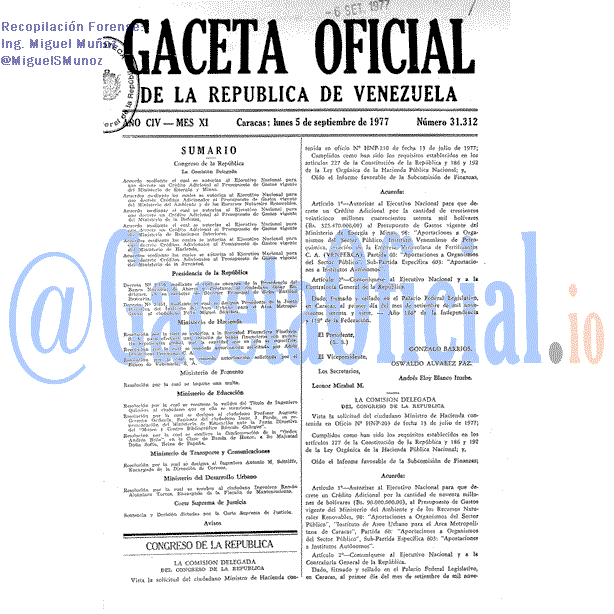 Gaceta Oficial 31312 del 5 Septiembre 1977