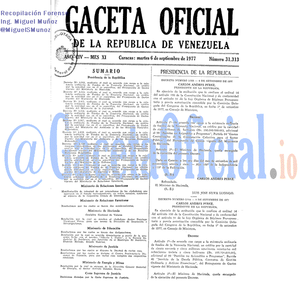 Gaceta Oficial 31313 del 6 Septiembre 1977