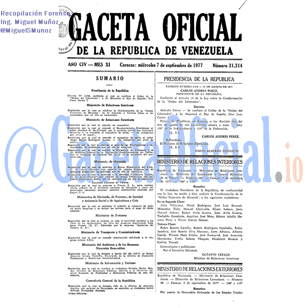 Gaceta Oficial 31314 del 7 Septiembre 1977