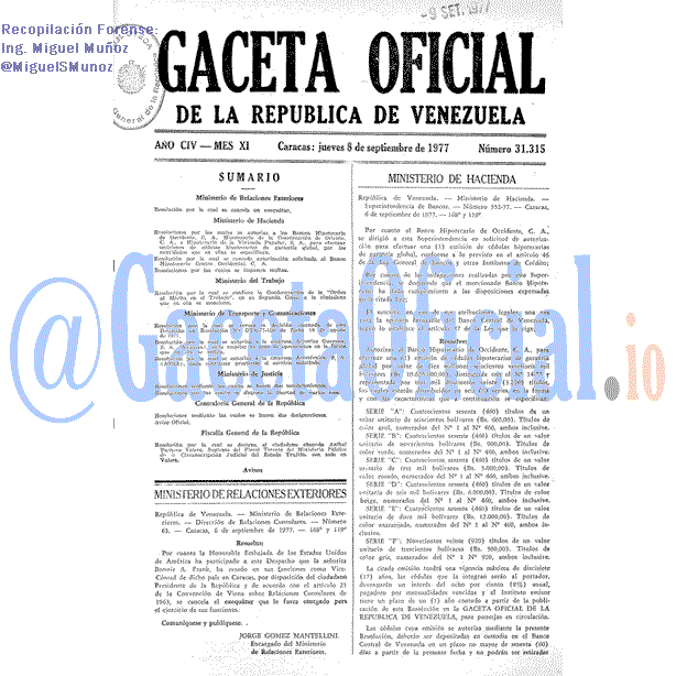 Gaceta Oficial 31315 del 8 Septiembre 1977