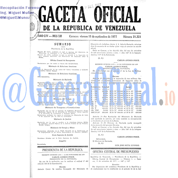 Gaceta Oficial 31321 del 16 Septiembre 1977