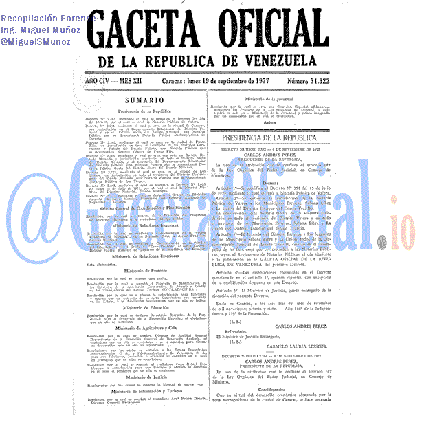 Gaceta Oficial 31322 del 19 Septiembre 1977