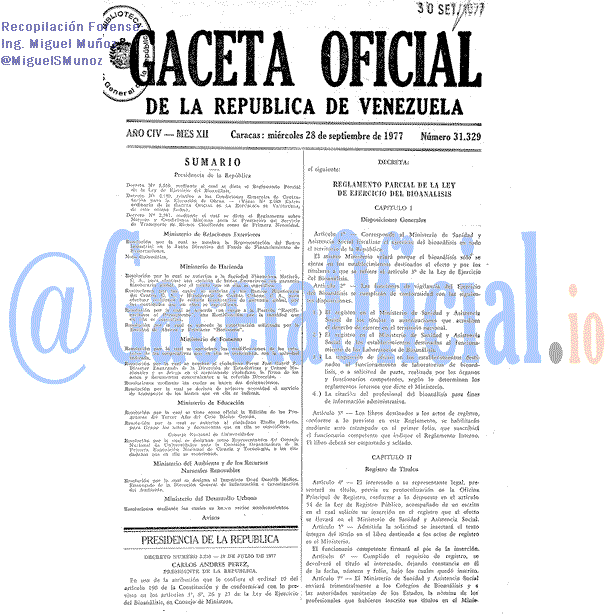 Gaceta Oficial 31329 del 28 Septiembre 1977