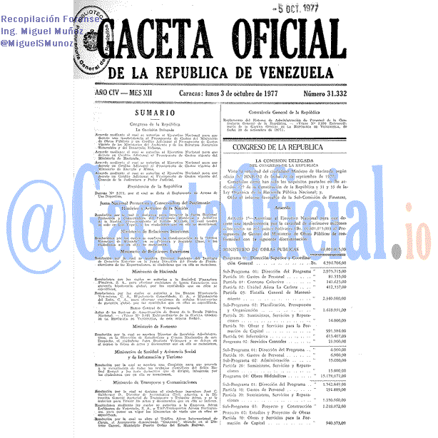 Gaceta Oficial 31332 del 3 Octubre 1977