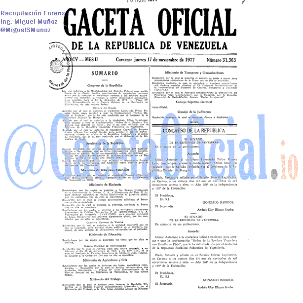 Gaceta Oficial 31363 del 17 Noviembre 1977