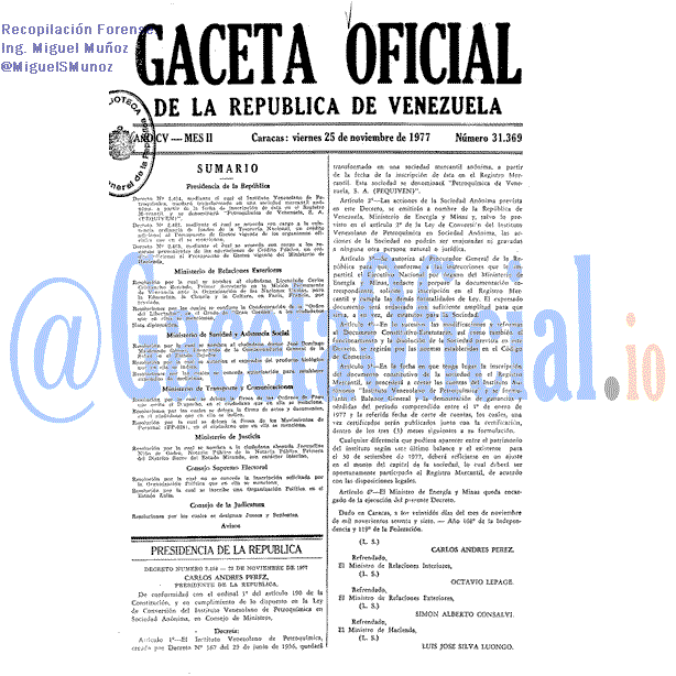 Gaceta Oficial 31369 del 25 Noviembre 1977